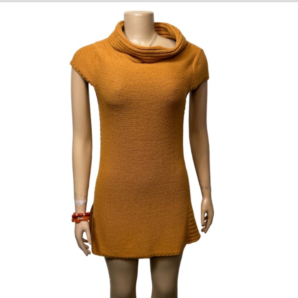 Anthropologie Sparrow Retro Knit Sweater Mini Dress Cowl Neck Orange size L